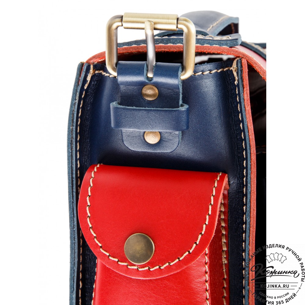 Кожаная  сумка "Виктория" (красная с синим)